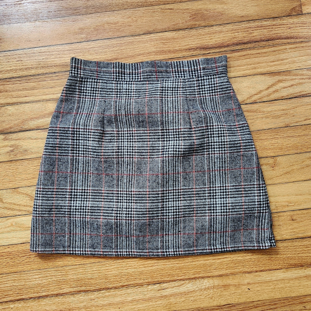 Black Cream Red Orange Plaid Houndstooth Striped Mini Skirt